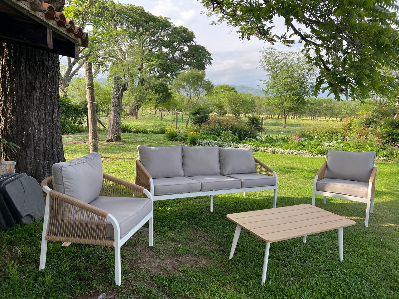 conjunto de living de exterior aluminio y cuerda