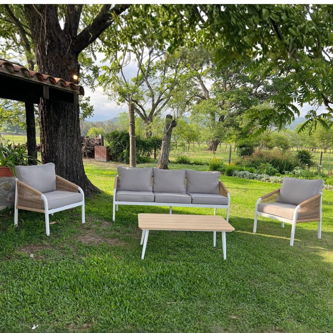 conjunto de living de exterior aluminio y cuerda