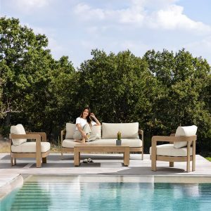 Conjunto de sillones de aluminio simil madera Palamos