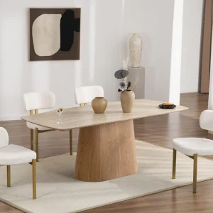 Mesa de madera mármol blanco base natural